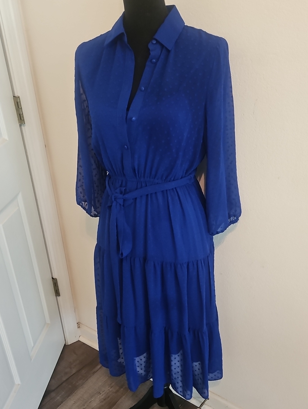 Nanette Lepore Cobalt Blue Midi Dress with Clip Dot Texture